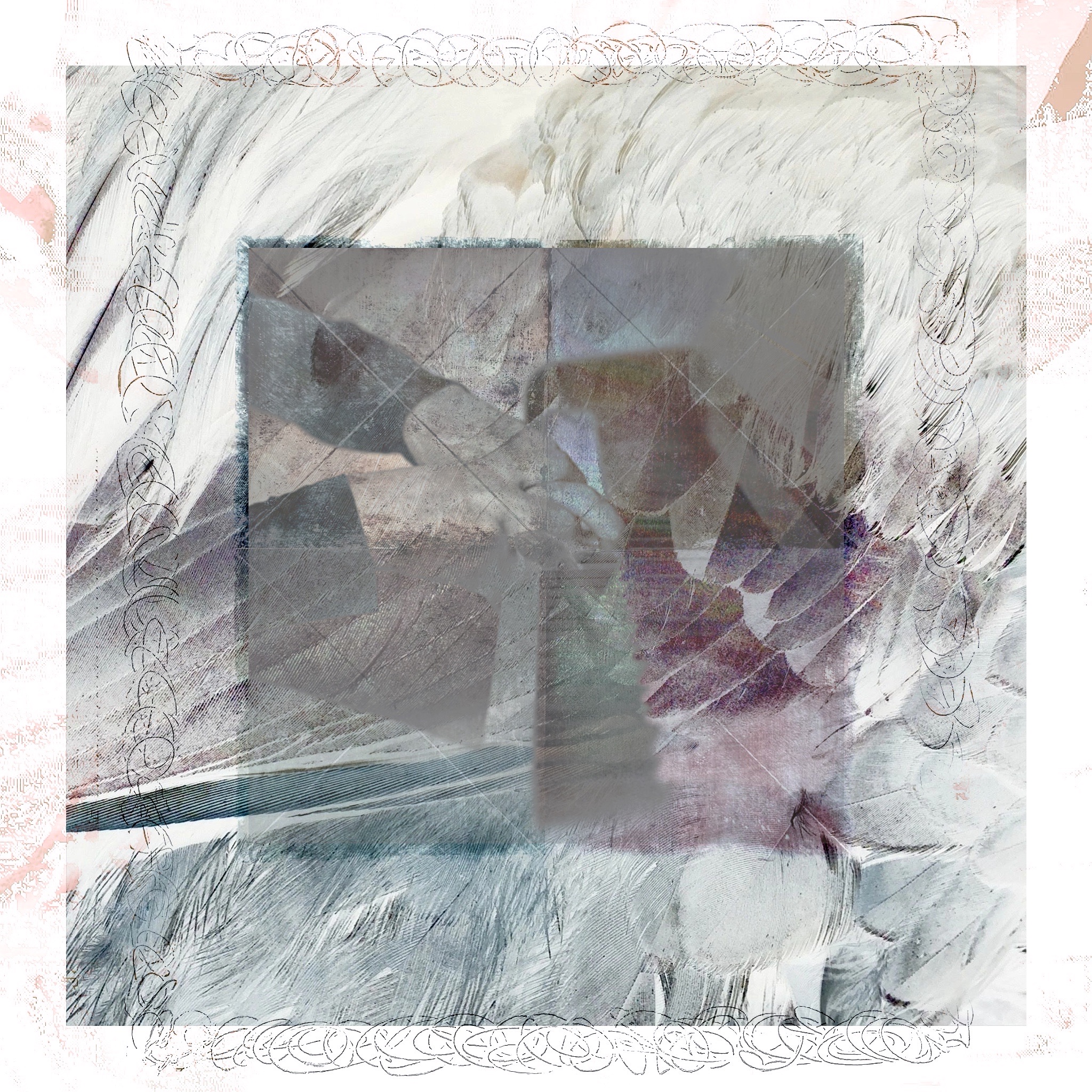 lavender wash with center darker square, body in fabric